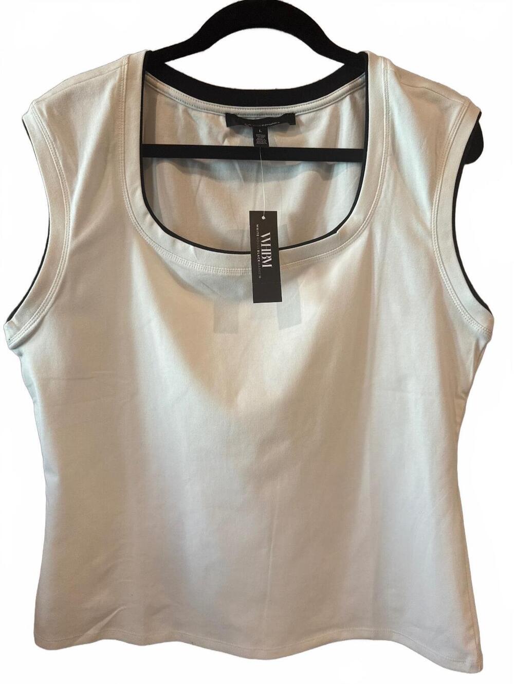 White House Black Market White and Black Contrast Cap Sleeve Top Size L
